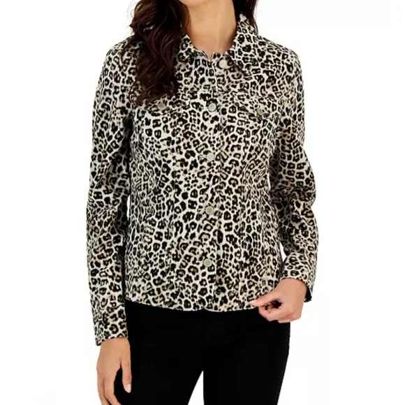 Charter Club Denim Jacket w/leopard print. - Picture 2 of 11